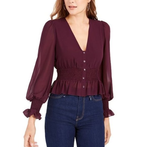 Lucy Paris Smocked V-Neck Top - Picture 1 of 7